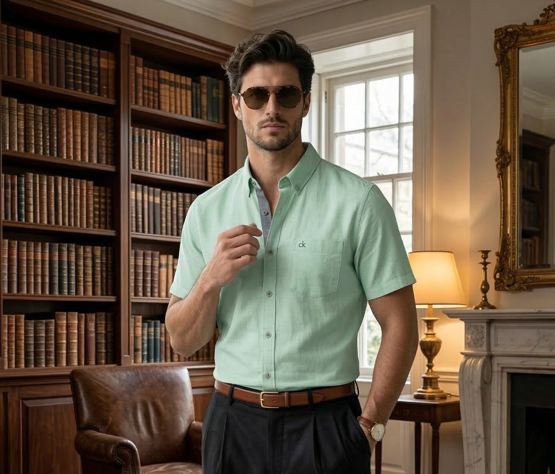 Camisa Calvin Klein, manga corta de caballero